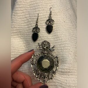 Vintage Silver Coat of Arms Earrings and Pin Set